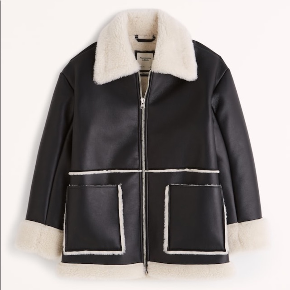 Abercrombie and Fitch Vegan Leather Sherpa-Lined Coat